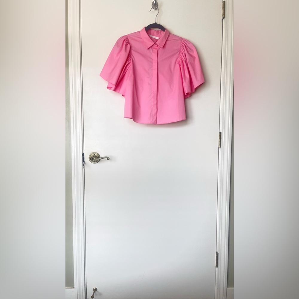 Maximalist Dramatic Pink Sleeve Cropped Shirt